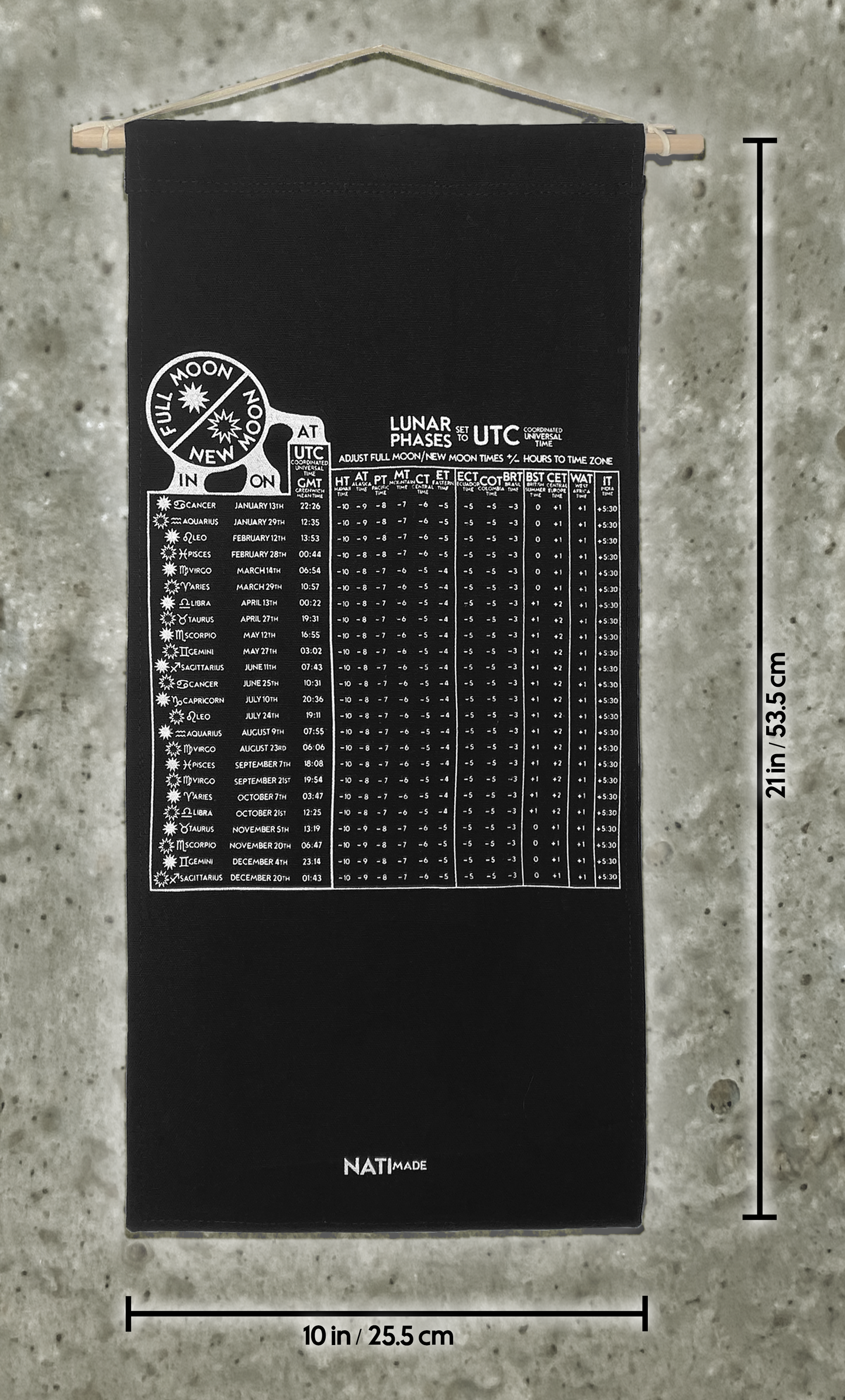 Lunar Phase Calendar 2025 - Garden Indigo + Marigold Silk w/ Red Ink