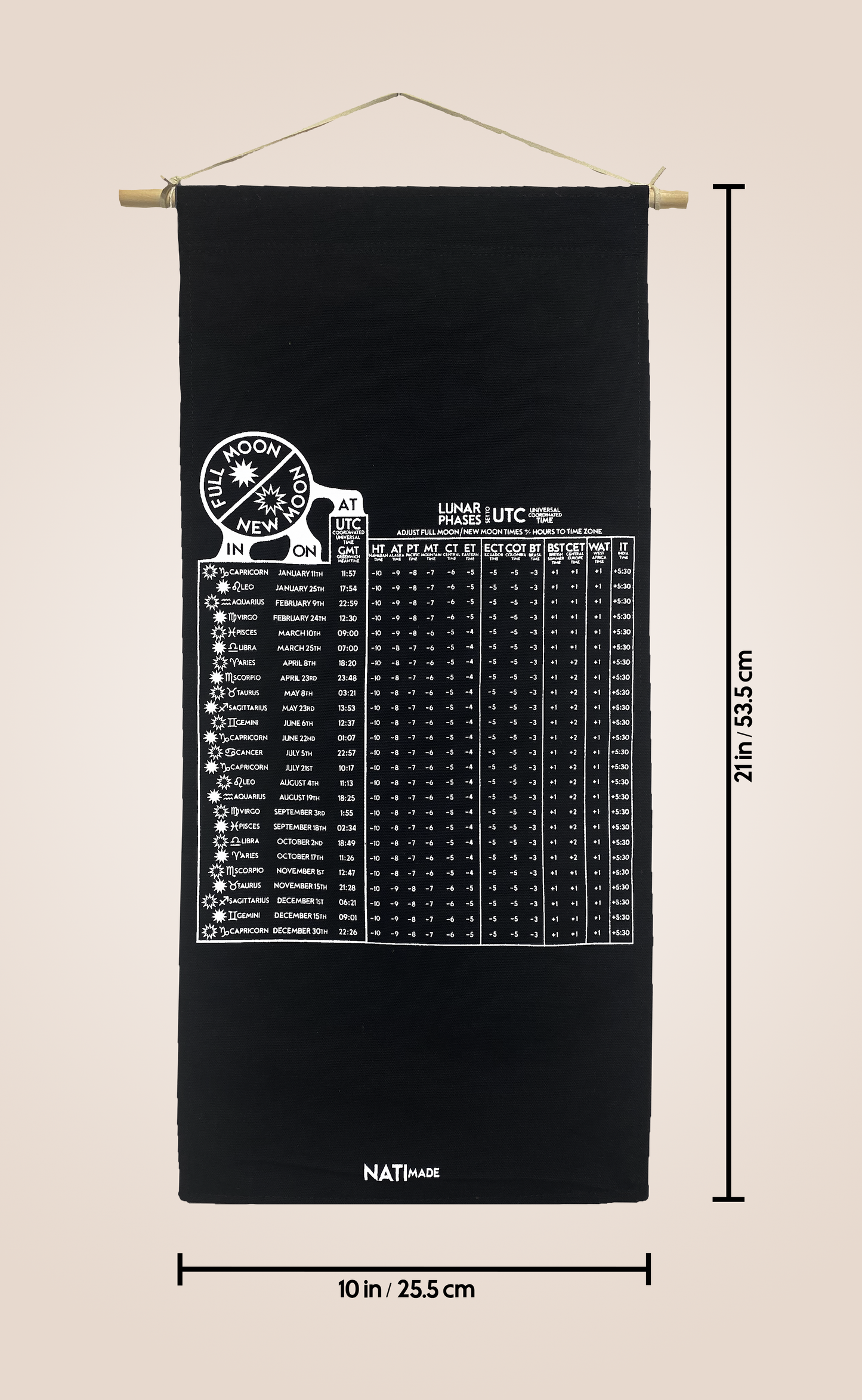 Lunar Phase Calendar 2024 - Logwood/Weld Silk w/ Dark Green Ink