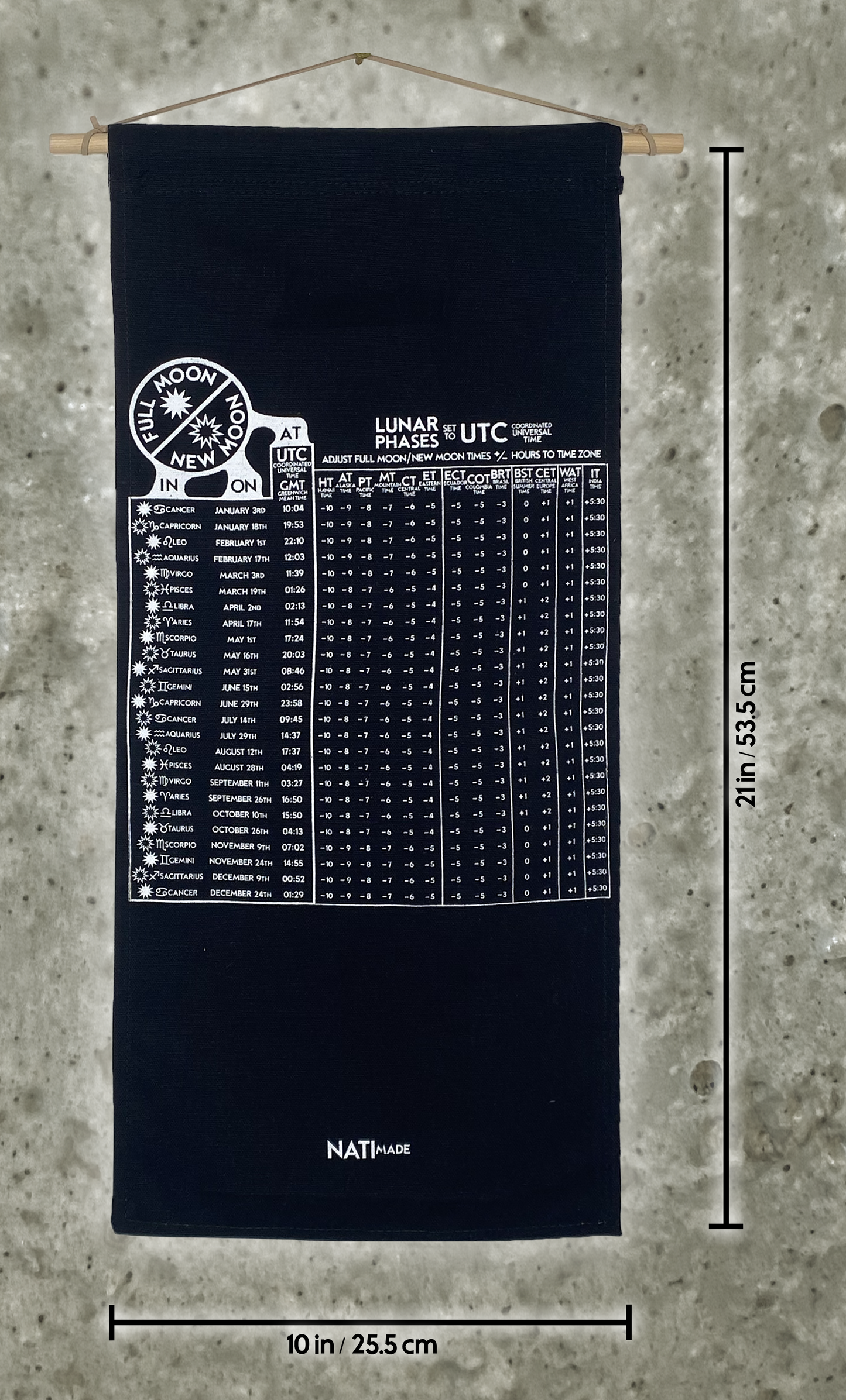 Lunar Phase Calendar 2026 - Deep Logwood Silk w/ White Print