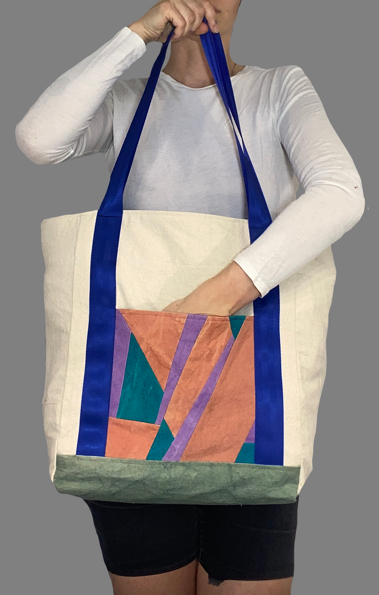 Carry All Bag - Blue Strap - Terracotta/Aqua/Lavender