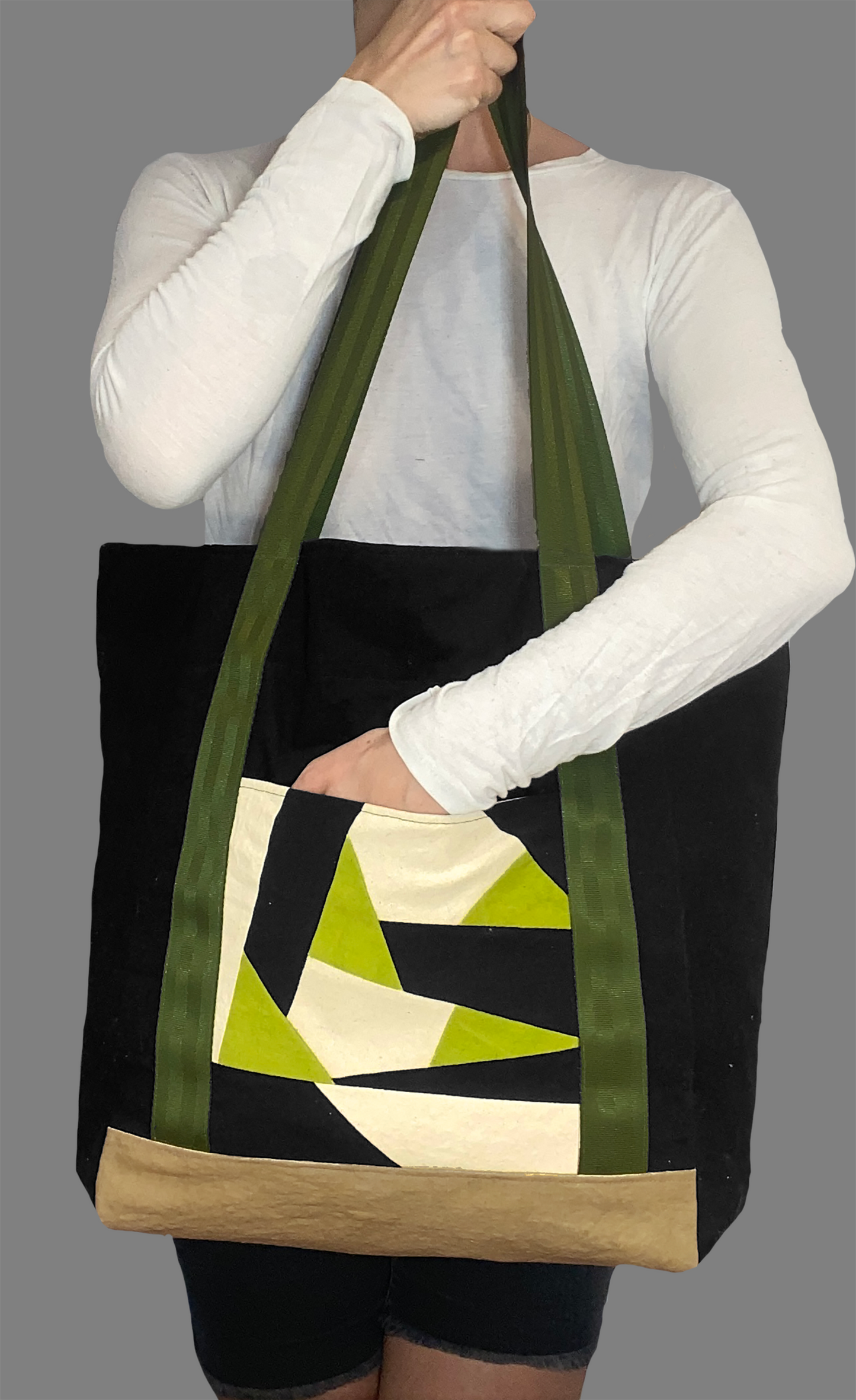 Carry All Bag - Olive Strap - Offwhite/Black/Chartreuse