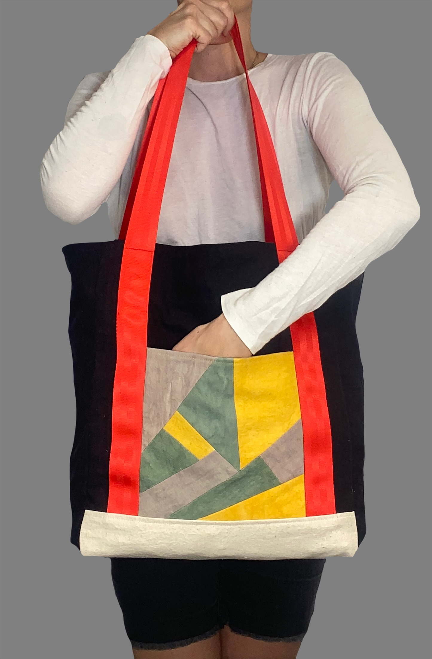 Carry All Bag - Red Strap - Sage/Grey/Yellow