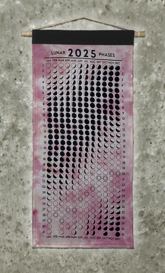 Lunar Phase Calendar 2025 - Cochineal Swirl Silk w/ Black Ink