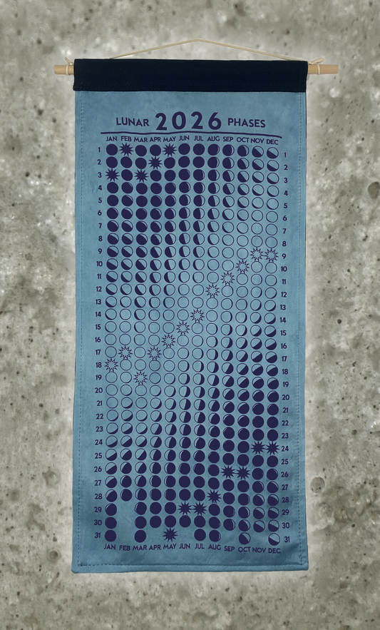 Lunar Phase Calendar 2026 - Garden Indigo Silk w/ Purple Print