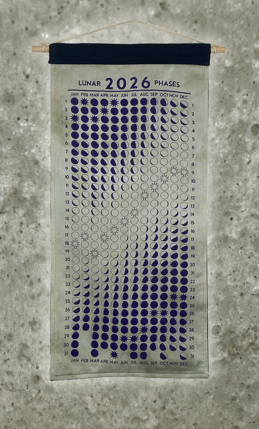 Lunar Phase Calendar 2026 - Light Logwood/Weld Silk w/ Purple Print