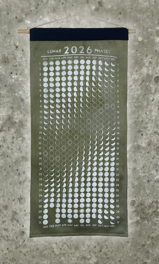 Lunar Phase Calendar 2026 - Deep Logwood/Weld Silk w/ White Print