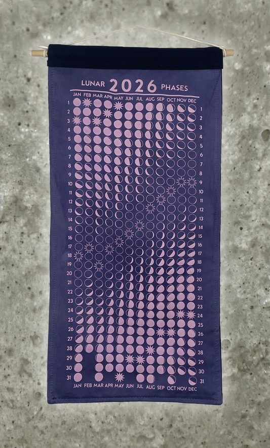 Lunar Phase Calendar 2026 - Logwood Silk w/ Bubblegum Print