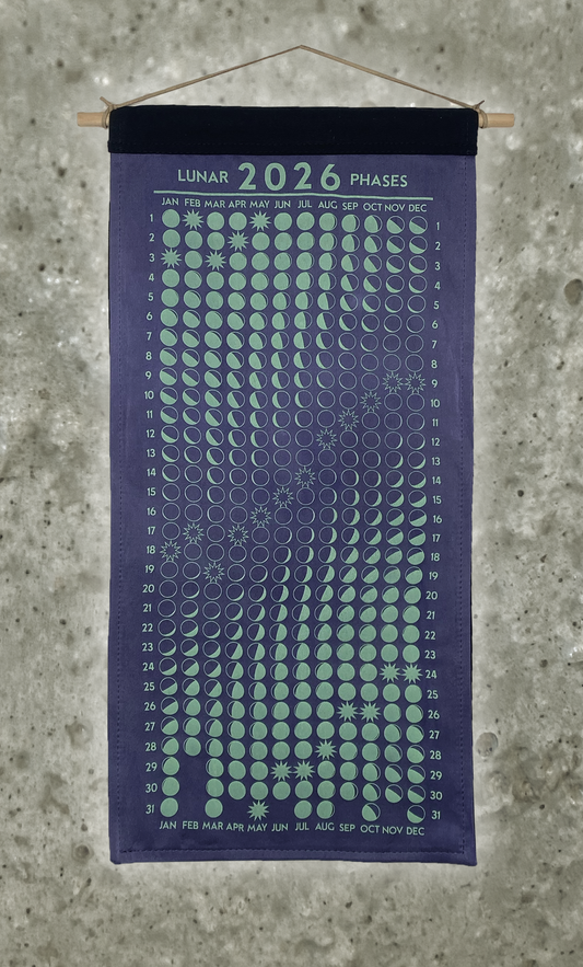 Lunar Phase Calendar 2026 - Logwood Silk w/ Mint Print