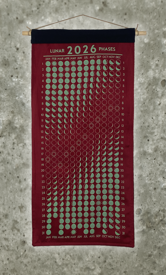 Lunar Phase Calendar 2026 - Madder Silk w/ Mint Print