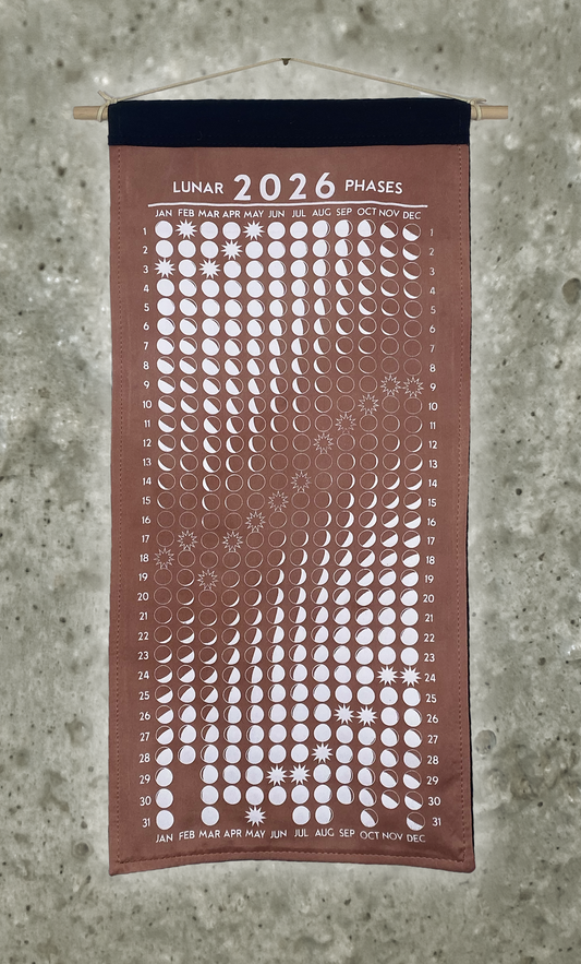 Lunar Phase Calendar 2026 - Madder Silk w/ White Print