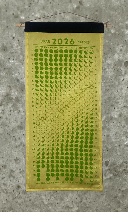 Lunar Phase Calendar 2026 - Marigold Silk w/ Lime Print