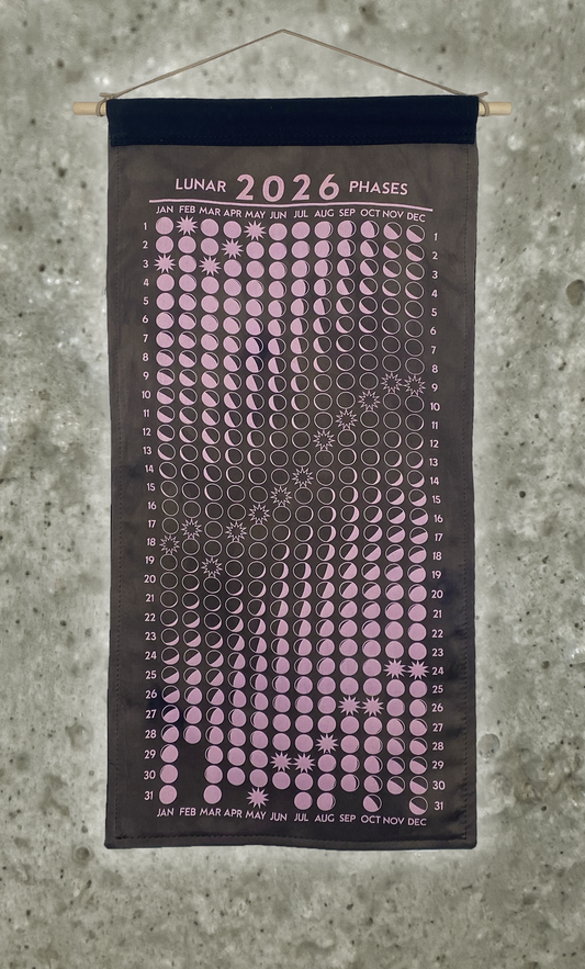 Lunar Phase Calendar 2026 - Deep Myrobalan+Iron Silk w/ Bubblegum Print