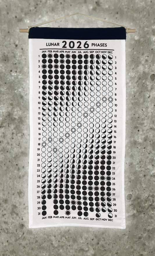 Lunar Phase Calendar 2026 - Undyed Silk w/ Black Ink