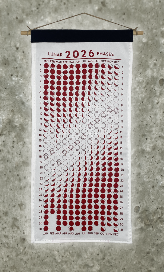 Lunar Phase Calendar 2026 - Undyed Silk w/ Red Ink