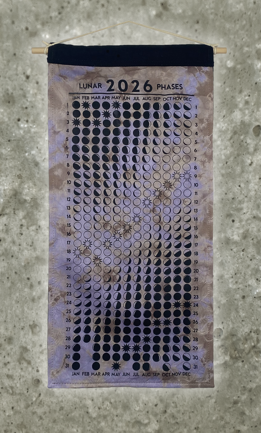 Lunar Phase Calendar 2026 - Sappanwood Swirl Silk w/ Black Print