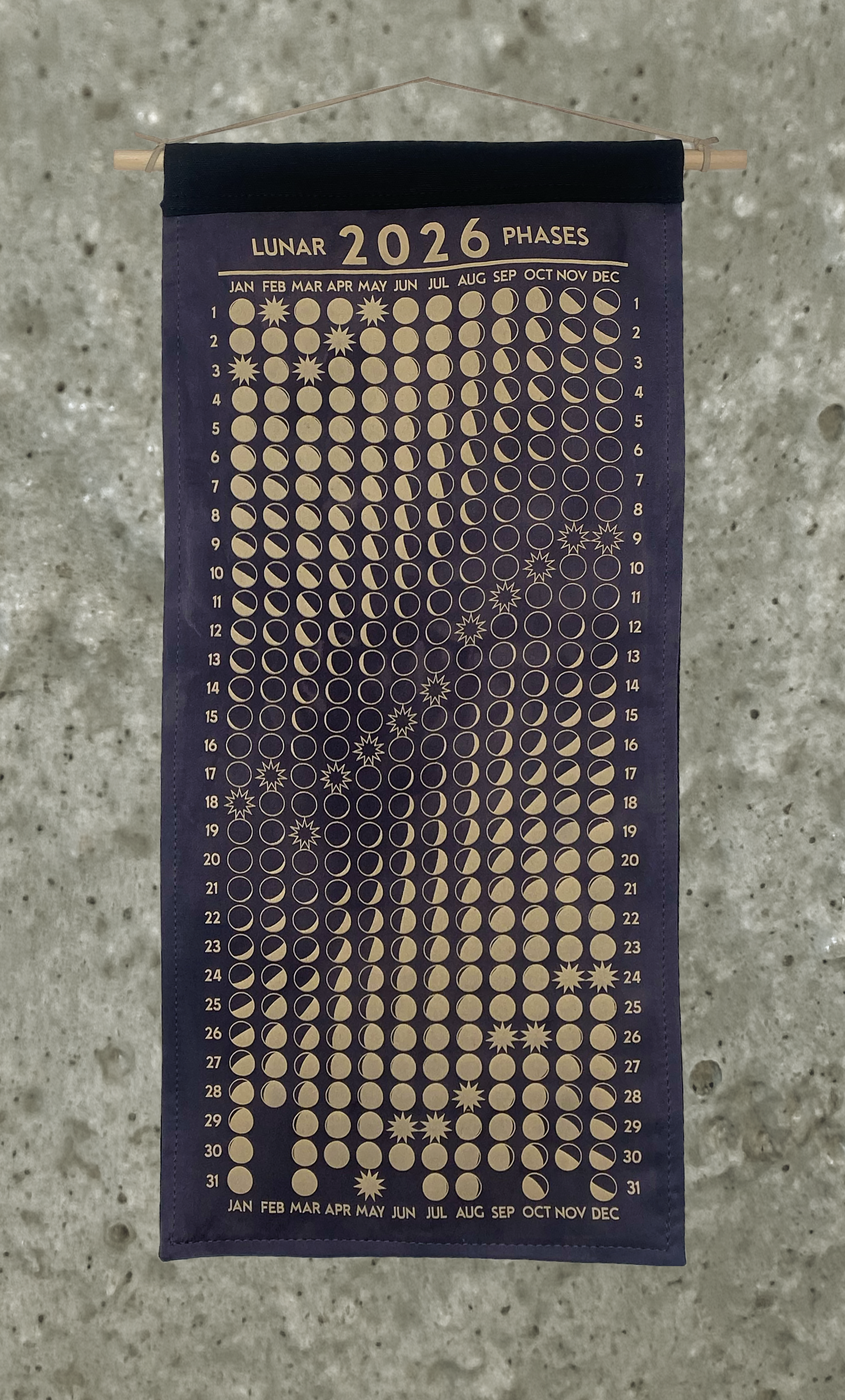 Lunar Phase Calendar 2026 - Deep Tara + Iron Silk w/ Peach Print