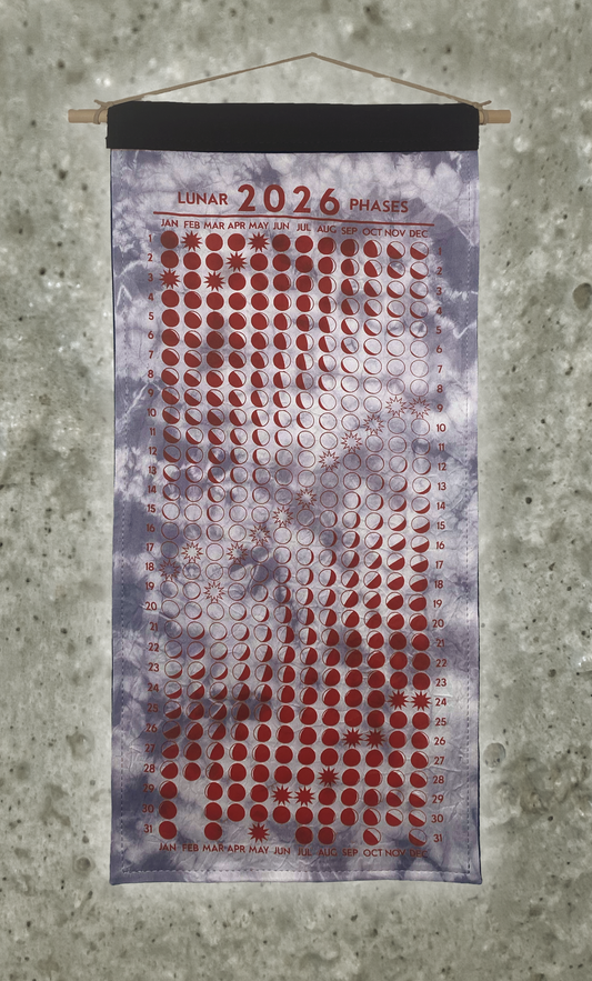 Lunar Phase Calendar 2026 - Tara + Iron Swirl Silk w/ Red Print