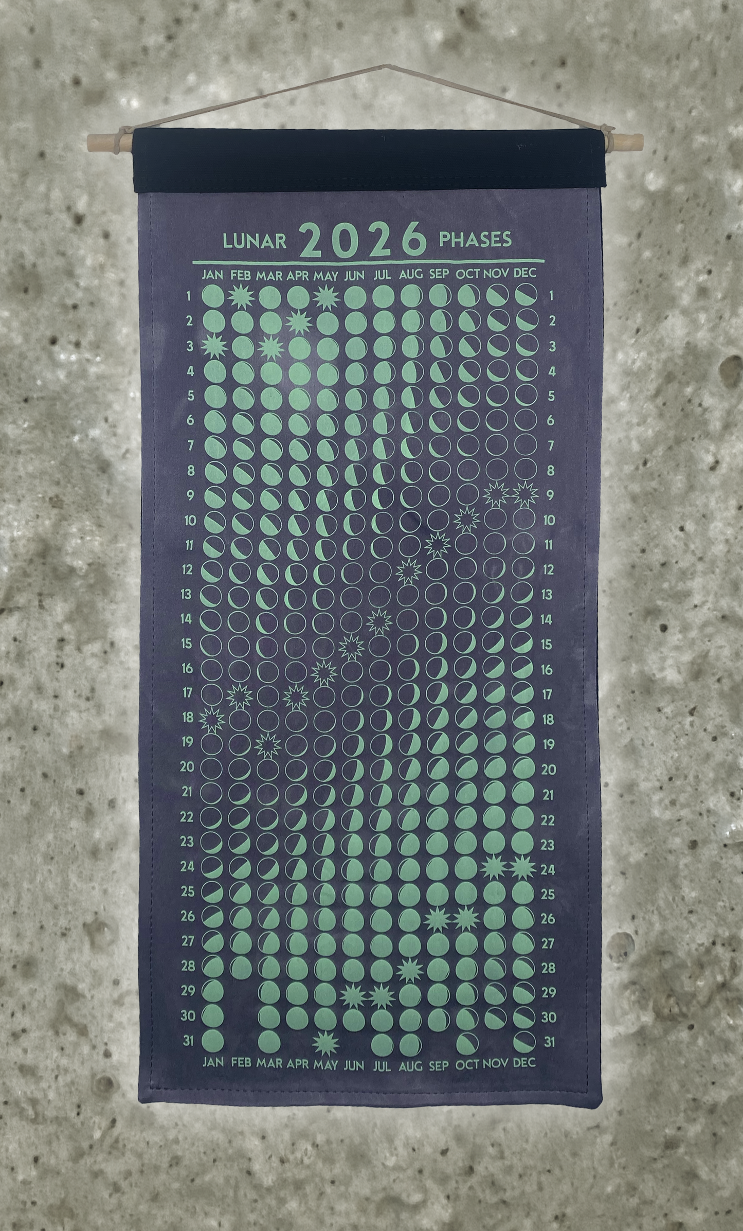 Lunar Phase Calendar 2026 - Deep Tara + Iron Silk w/ Mint Print