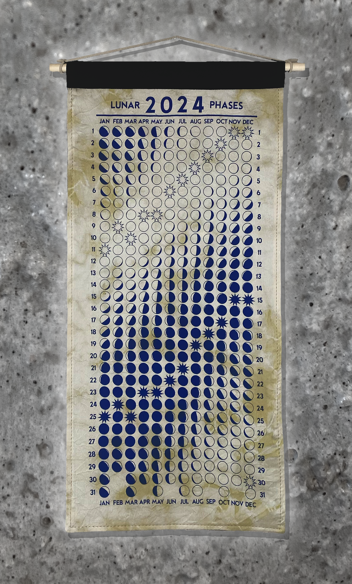 Lunar Phase Calendar 2024 - Weld+Iron Swirl Silk w/ Blue Ink