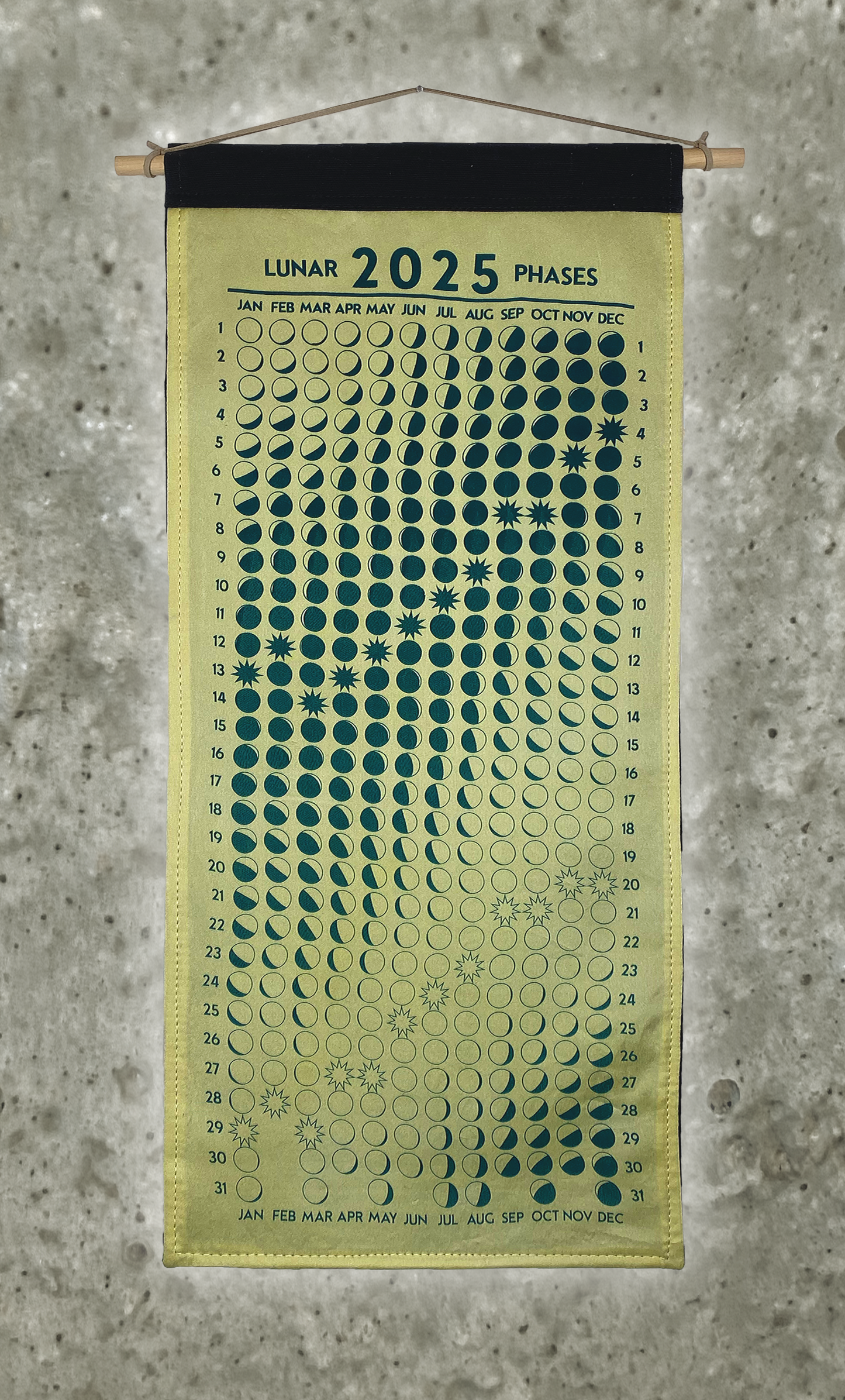 Lunar Phase Calendar 2025 - Weld Silk w/ Teal Ink